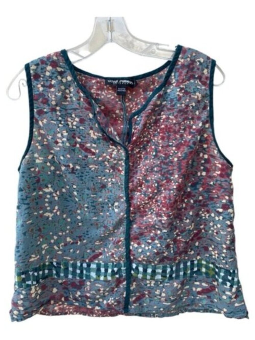 Little Journeys Chicago Mixed Print Sleeveless Flowey Teal Tank Top Sz L